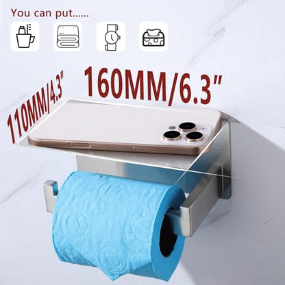 LANC Bathroom Toilet Paper Holder with Shelf, Brushed Nickel Toilet Paper Roll Holder with Shelf for Bathroom Wall Mounted, 304 Stainless Steel TP Holder Left, A8367BN-LF - color: Brushed Nickel, size: Left