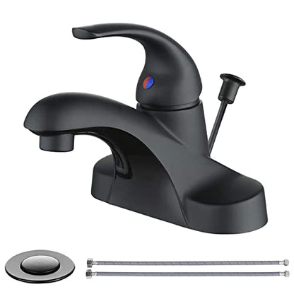 WOWOW Black Bathroom Faucet One Handle 4 inch Centerset Bathroom Faucets with Lift Rod Drain Assembly Sink Faucet Lavatory Faucet Matte Black Bathroom Faucets - color: Black
