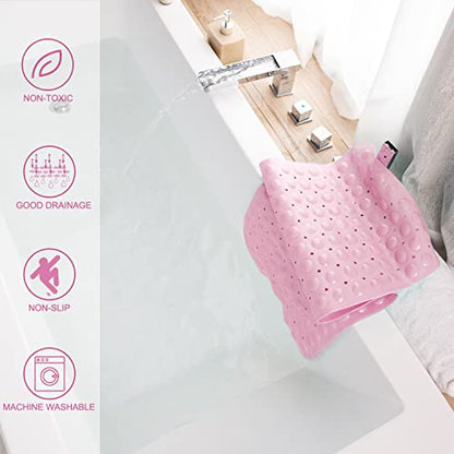 TEESHLY Bath Tub and Shower Mats, Non-Slip 39 x 16 Inch Extra Long Bathtub Mat, Machine Washable BathMat with Drain Holes, Suction Cups for Bathroom (Opaque Pink) - color: Opaque Pink
