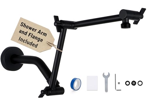 G-Promise 12 Inch Shower Extender with 6 Inch Arm and Flange(Matte Black) | Solid Brass Construction, Height and Angle Adjustable, Standard Connection Thread, All Installation Tools Included - color: Matte Black, style: 12 Inch