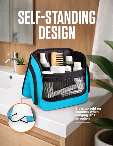 VENTURE 4TH Hanging Travel Toiletry Bag, 18 Compartments - Light Blue | Hangs on rails, hooks or doors; stands upright. Removable TSA pouch. Water-resistant Nylon 290D Twill, reinforced stitching. - color: Light Blue