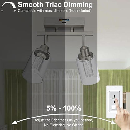 MELUCEE 2 Light LED Track Lighting Kit Brushed Nickel Rotatable Spotlight | Kitchen Track Lighting Fixtures Ceiling Mount Bathroom Wall Sconce with Clear Glass, Built-In LED Chips, 5-Color Temperature - color: Brushed Nickel, size: 2 Lights