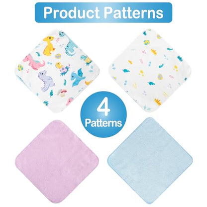 Baby Washcloths, 24Pack Baby Wash Cloths Extra Soft & Ultra Absorbent, Baby Towels and Washcloths Face Towels for Unisex Boys Girls Body, Washclothes Gentle on Sensitive Skin, 9x9 Purple Dinosaur - color: Purple Dinosaur