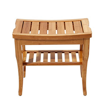 SogesHome Bamboo Shower Bench with Shelf Shower Stool Bathroom Stool with Storage Bamboo Seat with Foot, Water Proof, Natrual - color: Natrual