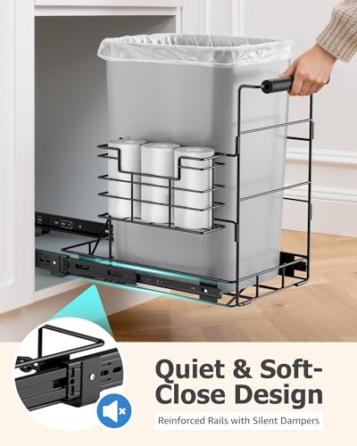 Bulado Pull Out Trash Can Under Cabinet with Removable Trash Bag Holder | Space-Saving Under Sink Trash Can, Fits 30–40 Qt Bins, Supports 125 lbs, Easy Install, Soft-Close Slide, Bin Not Included