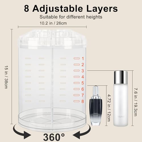 AMEITECH Makeup Organizer, 360 Degree Rotating Adjustable Cosmetic Storage Display Case with 8 Layers Large Capacity, Fits cosmetics, Makeup Brushes, Lipsticks and More, Clear - style: 8 Layers with lipsticks boxes