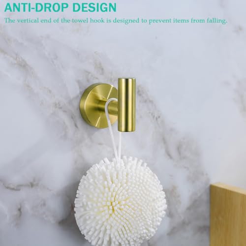 Towel Hooks for Bathrooms,Brushed Gold Wall Mount Hooks SUS 304 Stainless Steel Coat Hook Robe Hook Towel Hook 2 Count for Kitchen,Bedroom (Drilling),96006-8BG - color: Brushed Gold
