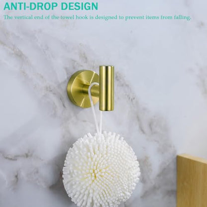 Towel Hooks for Bathrooms,Brushed Gold Wall Mount Hooks SUS 304 Stainless Steel Coat Hook Robe Hook Towel Hook 2 Count for Kitchen,Bedroom (Drilling),96006-8BG - color: Brushed Gold