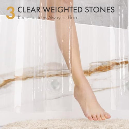 AmazerBath Shower Curtain Liner 2 Pack, 72 x 96 Inches Extra Long PEVA Plastic Shower Liner with 3 Weighted Stones and 12 Rustproof Metal Grommet, Lightweight Waterproof Shower Curtain - Clear - color: Clear, size: 72"W x 96"L (Pack of 2)