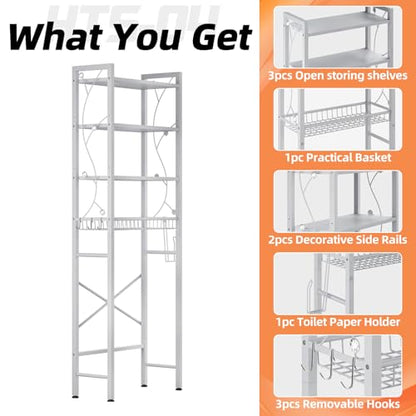Over-The-Toilet Storage Rack, 4-Tier Bathroom Organizer Shelf Over Toilet with Adjustable Shelf and Basket, Freestanding Space Saver Bathroom Shelves Above Toilet for Room (Pure White) - color: Pure White