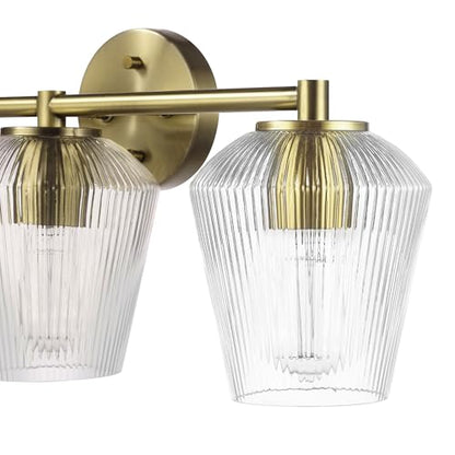 GLOBE Electric 63000063 5-Piece All-in-One Bathroom Set, Matte Brass Finish, 3-Light Vanity Light, Glass Shades, Towel Bar, Toilet Paper Holder, Towel Ring, Robe Hook, Bathroom Lights Over Mirror - color: Brass