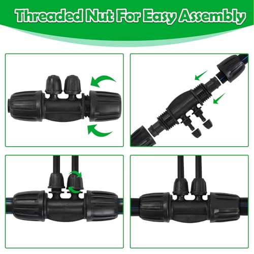 1/2 Inch To 1/4 Drip Irrigation Fittings - 8 Pack Drip Line Irrigation 1/2'' to 1/4'' Barbed Tee Adapter Anti-Drop Lock Nut Barbed Reducer 4 Way Connectors for Drip Irrigation System - size: 1/2" 4 Way Tee