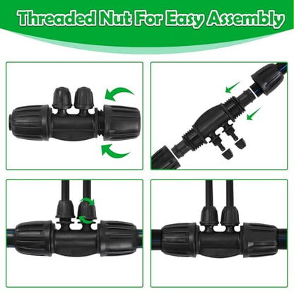 1/2 Inch To 1/4 Drip Irrigation Fittings - 8 Pack Drip Line Irrigation 1/2'' to 1/4'' Barbed Tee Adapter Anti-Drop Lock Nut Barbed Reducer 4 Way Connectors for Drip Irrigation System - size: 1/2" 4 Way Tee