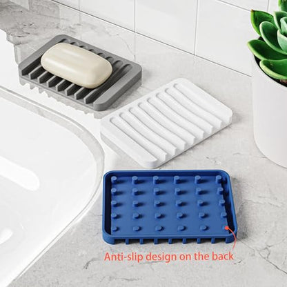 4-Pack Self Draining Soap Dish for Shower Bathroom Waterfall Silicone Soap Saver Tray Sponge Holder for Kitchen Sink Non-Slip Easy Clean (Black and White) - color: Black and White