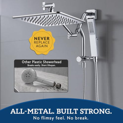 G-Promise 10 Inch All Metal Rain Shower Head with Handheld Spray (Chrome) | Full Body Coverage, Pause Mode Diverter, Power Wash Mode Handheld, Suits Every Height, Easy to Install, Modern Bath Upgrade - color: Chrome, size: 10 Inches