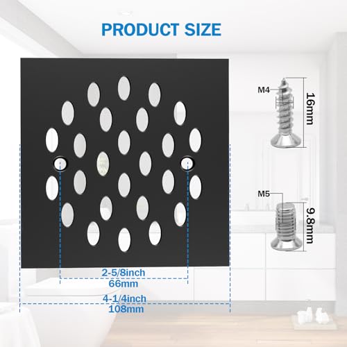 YFZGZA 4-1/4" Screw-in Square Floor Drain Cover | Shower Strainer Grate Drain Replacement Cover,Easy to Install, Removable Sus304 Stainless Steel