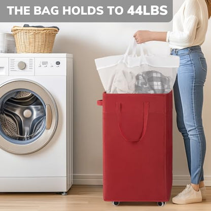 Goodpick 75L Collapsible Laundry Baskets with Removable Wash Bag and Wheels | Laundry Basket with Wheels, Rolling Laundry Hamper with Handle for College Dorm, Laundry Hamper on Wheels, Red - color: Red 1-Pack