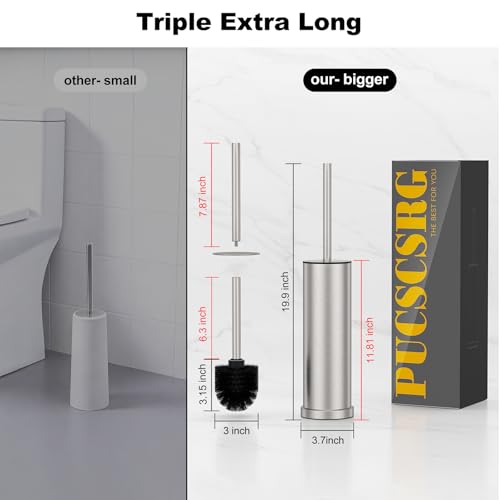 Stain Nickel Toilet Brush and Holder Set，Stainless Steel Heavy Duty Toilet Bowl Brush，Extra Long Handled Modern Toilet Cleaner Brush with Replaceable Head, Removable Inner Bowl, and Splash Protection - color: Stain Nickel, size: 1 Pack