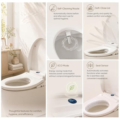 GAICOM Bidet Toilet Seat Elongated, Electric Smart Heated Toilet Seat | Instant Warm Water & Dryer, Multiple Cleaning Modes, Remote Control, Self-Clean Nozzle, Soft Closed, Night Light - color: Ivory