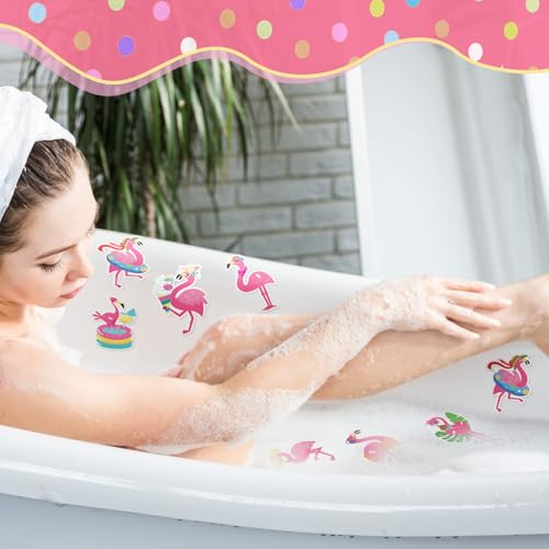 Yaomiao 24 Pcs Flamingo Non Slip Bathtub Stickers with Scraper | Shiny, Sparkle, Glitter, Peva, 4.53inch, Easy Apply, No Residue, for Bathroom, Shower Stairs Floor, Safety, Cute, Grip - style: Flamingo
