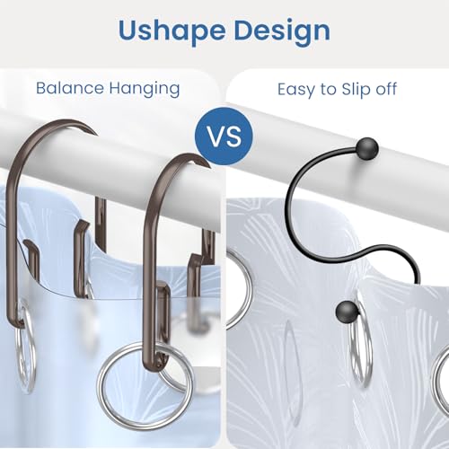 Bronze Shower Curtain Hooks Rings，Double Sided Shower Curtain Hooks Rust Proof，12 pcs Shower Hooks for Inside Shower，Smooth Sliding Anti-Drop Double Shower Rings for Curtain - color: Bronze