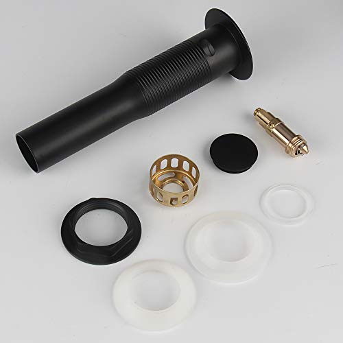 Bathroom Sink Pop Up Drain with Overflow, Strainer, Black | Solid Brass with Detachable Basket Strainer; 7 in. Closed/7.5 in. Open; 1-1/2 in. Min Drain Opening; Push-button Stopper - color: Black, size: Small Popup Cap