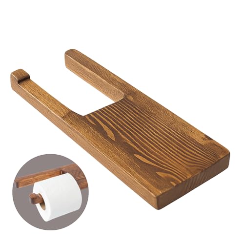 Wooden Paper Toilet Holder with Shelf | Wall-Mounted Tissue Rack | Screwing System Can Be Placed on Left Side | Walnut | 11.81x4.72x0.79 in (Left Side) - size: Left Side