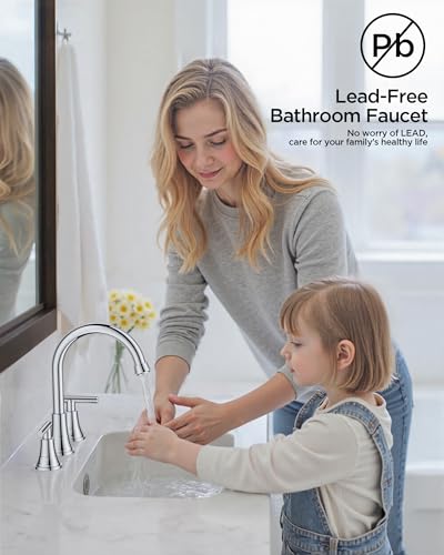 FORIOUS 8 in Widespread Chrome Bathroom Faucet 3 Hole, Chrome Faucet Vanity | 8 Inch Widespread Bathroom Faucet 3 hole Vanity and 4 Inch Bathroom Faucet Centerset 2 Hole for B2B Commercial, Spare Aerator - color: Chrome, style: Modern