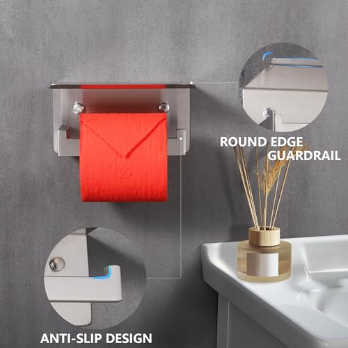 LANC Bathroom Toilet Paper Holder with Shelf, Brushed Nickel Toilet Paper Roll Holder with Wipes Shelf for Bathroom Wall Mounted, 304 Stainless Steel TP Holder, A8367BN - color: Brushed Nickel, size: Right
