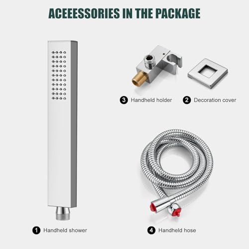 Heyalan Hand-held Shower Head Set-SUS304 Handheld Shower,Polished Chrome | SUS304 stainless steel wand, straight-style design, single rain spray, 59-inch long hose and standard 1/2-inch connection - color: Polish Chrome, style: Straight Style