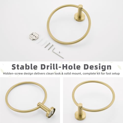 Brushed Gold Bath Towel Ring, 304 Stainless Steel Heavy Duty Towel Holder for Bathroom, Wall Mounted - color: Brushed Gold, size: Standard Size