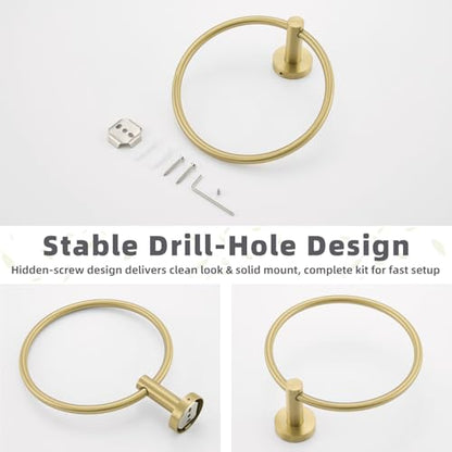 Brushed Gold Bath Towel Ring, 304 Stainless Steel Heavy Duty Towel Holder for Bathroom, Wall Mounted - color: Brushed Gold, size: Standard Size