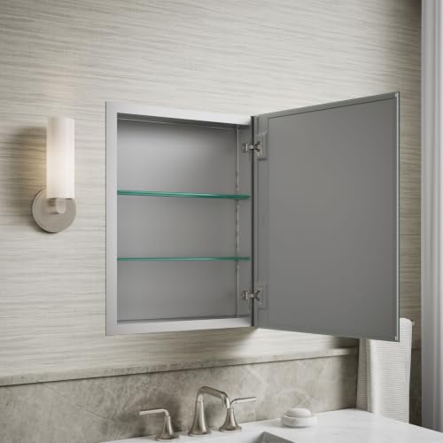 Kohler Embark Slim Medicine Cabinet Bathroom Mirror, 20in x 26in | 55062-NA, Rectangular, Adjustable Shelves for Storage, Mirrored Door - size: 20 in. x 26 in., style: Flat Edge