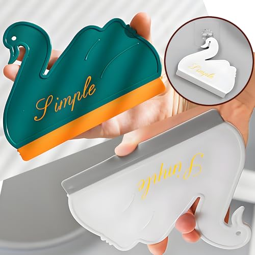 Squeegee Bathroom Glass Door Cleaning Scraper with Hanging Hook, Silicone Mini Kitchen Countertop Squeegee, Water Wiper Scraper for Sink Tiles Cleaning Tools (Swan 2PCS) - color: Swan 2pcs
