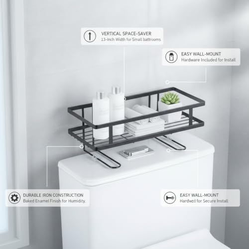 Over Toilet Storage Rack, Iron Bathroom Shelf with Baked Enamel Finish, Wall Mounted Vertical Organizer for Small Bathrooms, 13-Inch Width (1 PC) - color: Black