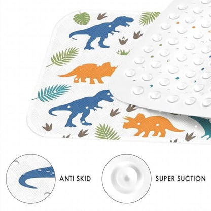 Dinosaur Jungle Animal Bathtub Shower Mat Tropical Whimsical Non-Slip Tub Extra Long Bath Floor 40X16 Inch Machine Washable for Bathroom Tub Bath Mat for Toddler and Baby - color: Cartoon Dinosaur