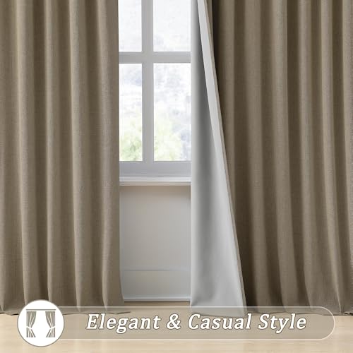 RAIN CITY Linen Brown Blackout Curtains 2 Panels Set,W50xL63 Linen Brown | Back Tab Rod Pocket Hidden Tab with Hooks,Energy Efficinet Linen Blend Drapes for Bedroom Modern Classic - color: Linen Brown, size: 50"W x 63"L (Pack of 2)