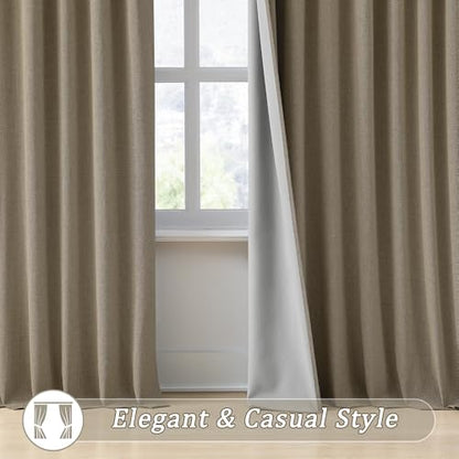 RAIN CITY Linen Brown Blackout Curtains 84 Inch Long 2 Panels 50x84 Length | Full Blackout Back Tab Pleated Look Drapes with Hooks, Thermal Insulated Boho Farmhouse Curtains for Living Room - color: Linen Brown, size: 50"W x 84"L (Pack of 2)