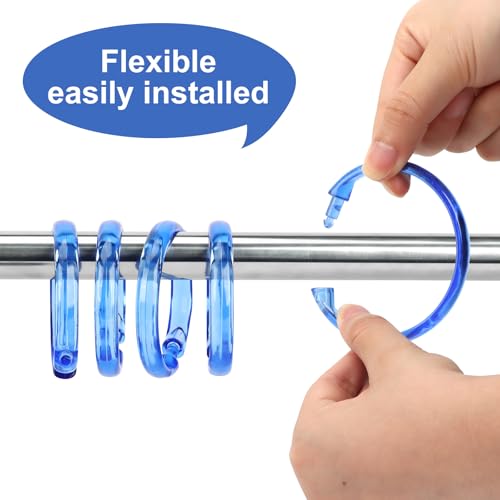 Blue Shower Curtain Hooks - 12 Pcs Circular Plastic Shower Curtain Rings for Bathroom - O Shaped Transparent Blue Shower Hooks Rings for Shower Curtain Rod - color: Transparent Blue