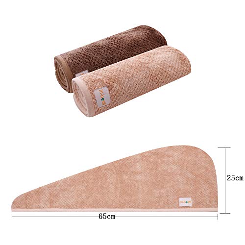 M-bestl 2 Pack Hair Drying Towels, Hair Wrap Towels, Absorbent Microfiber Hair Towel Turban with Button Design to Dry Hair Quickly(Coffee& Pink) - color: Coffee& Pink