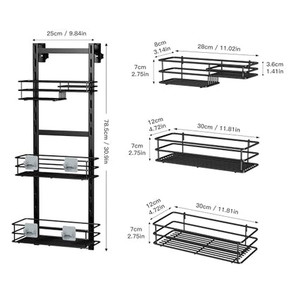 Orimade Over The Door Shower Caddy Adjustable 3 Tier Black,Bathroom Hanging Organizer Shelf Rustproof with 4 Hooks,Shower Basket with Soap Holder and Suction Cup - color: Black-3T