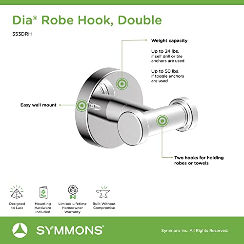Symmons 353DRH Dia Wall-Mounted Double Robe Hook in Polished Chrome - color: Chrome