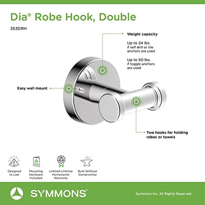 Symmons 353DRH Dia Wall-Mounted Double Robe Hook in Polished Chrome - color: Chrome