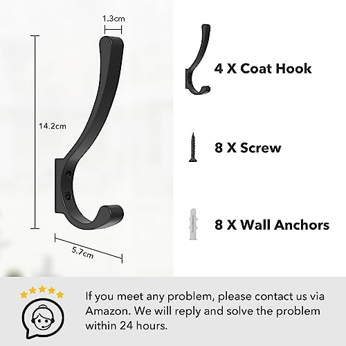 Coat Hanger Hooks Wall Mount - Backpack Hooks,Metal Wall Hooks For Hanging Heavy Duty,Screw In Hooks For Hanging Clothes,Black Coat Hooks For Wall,Purse Hanger For Wall,Wall Mounted Bag Hooks (6 Pack) - size: 6 Pack