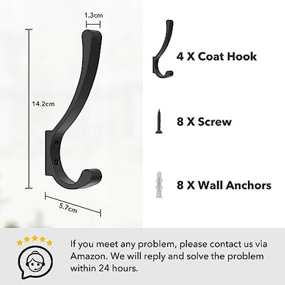 Coat Hanger Hooks Wall Mount - Backpack Hooks,Metal Wall Hooks For Hanging Heavy Duty,Screw In Hooks For Hanging Clothes,Black Coat Hooks For Wall,Purse Hanger For Wall,Wall Mounted Bag Hooks (6 Pack) - size: 6 Pack