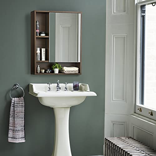 ChooChoo Bathroom Wall Mirror Cabinet, Medicine Cabinet with Storage Shelf | Over The Toilet Storage Cabinet, Adjustable Shelf, 6.3 x 21.6 x 24 Inches, Walnut - color: Walnut