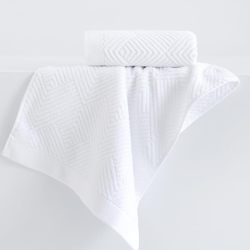 sense gnosis White Hand Towel Set of 2 Terry Striped Weave Pattern Ultra Absorbent Super Soft 100% Cotton Hand Towel for Bathroom 13 X 29 Inch - color: White