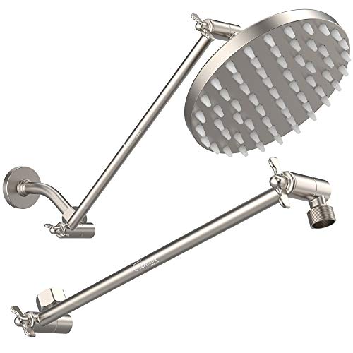 16-Inch Extra Long Shower Extension Arm. Solid Brass. Height/Angle Adjustable With a Unique Locking Gear for a Perfect Position Every time. Holds All Showerhead Sizes. - color: Brushed Nickel