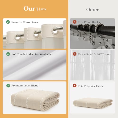 72x99 Ringless Boho Stripe Tassel Shower Curtain with Snap Liner Cream | Extra Long Size, Heavy Duty Linen Blend, 3 in 1 Shower Curtain Set, Farmhouse Style, Waterproof & Washable, Mesh Top Window - color: A - Cream, size: 72"W x 99"L (Pack of 1)