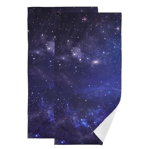 Dark Blue Galaxy Hand Towels for Bathroom Set of 2,Universe Starry Night Sky Star Outer Space Kitchen Towels,Microfiber Absorbent Decorative Guest Bathroom Towels for Face,Shower,Gym 14"x28" - color: Dark Blue